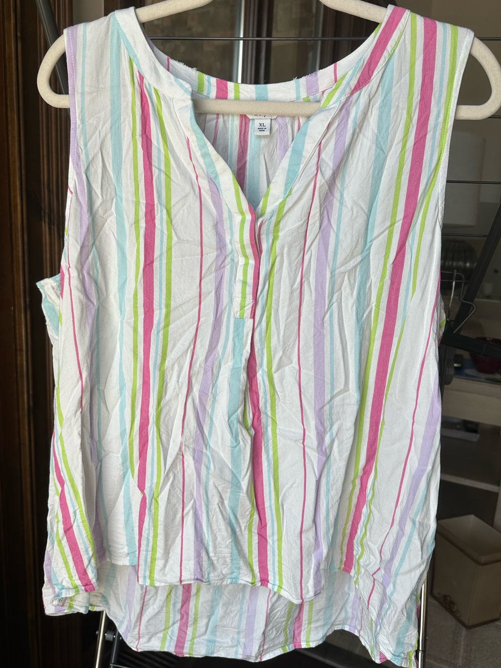 crown & ivy Pastel Stripe Button-Up Shirt in Pink, Blue & Green